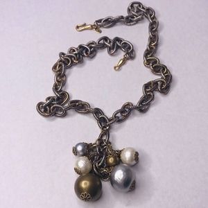 Loren Bell Necklace Ball Cluster 30" solid Heavy Gold silver Tone Etched Links